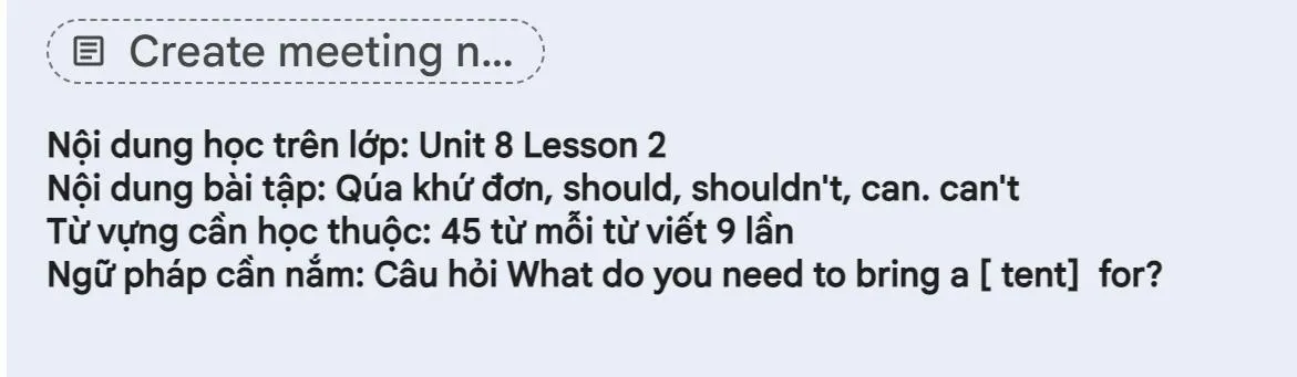 Thông báo bài tập về nhà qua Zalo OA — Unit 8 Lesson 2